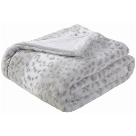 Printed Faux Rabbit Fur Throw, Lightweight Plush Cozy Soft Blanket, 50" x 60", Grey Leopard