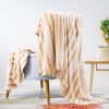 Back Printing Shaved Flannel Plush Blanket, Light Brown Stripe Blanket for Bed or Sofa, 60" x 80"