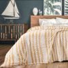 Back Printing Shaved Flannel Plush Blanket, Light Brown Stripe Blanket for Bed or Sofa, 60" x 80"