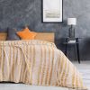 Back Printing Shaved Flannel Plush Blanket, Light Brown Stripe Blanket for Bed or Sofa, 60" x 80"