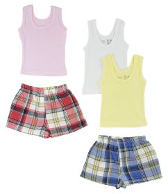 Girls Tank Tops and Boxer Shorts (Color: White/Pink, size: large)