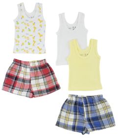 Boys Tank Tops and Boxer Shorts (Color: White/Yellow, size: large)