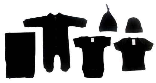 Black 6 Piece Layette Set (Color: black, size: Newborn)