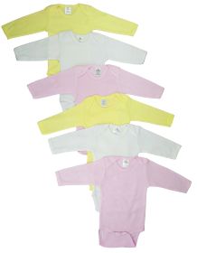 Girls Pastel Long Sleeve Onezie 6 Pack (Color: Pink/Yellow/White, size: large)