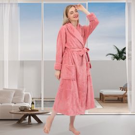 Women's Embossed Shaggy Fleece Robe Warm Plush Long Bathrobe for Women shawl collar nightgown (Color: Heart Emboss)