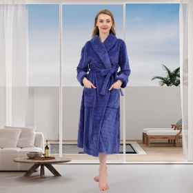 Women's Embossed Shaggy Fleece Robe Warm Plush Long Bathrobe for Women shawl collar nightgown (Color: Circle Snuff)