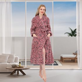 Women's Allover Print Shaggy Fleece Robe Warm Plush Long Bathrobe for Women shawl collar nightgown (Color: Leopard Print)