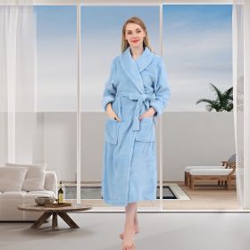 Women's Embossed Shaggy Fleece Robe Warm Plush Long Bathrobe for Women shawl collar nightgown (Color: Stars Emboss)