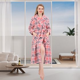 Women's Allover Print Shaggy Fleece Robe Warm Plush Long Bathrobe for Women shawl collar nightgown (Color: Check Print)