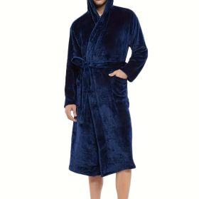 Mens Cozy Hooded Robe Trendy Warm Comfy Lounge Wear (Color: Blue)
