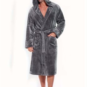 Mens Cozy Hooded Robe Trendy Warm Comfy Lounge Wear (Color: Grey)